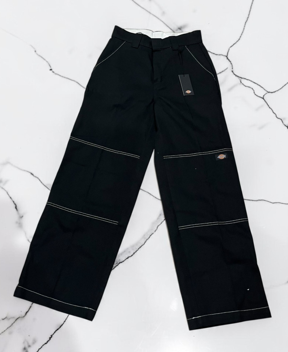 Dickies Womens Cargo Work Pants Size 2R Black Wide Leg Contrast Stitch Y2K NWT
